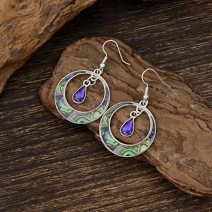 Multi-Color Gemstone Drop Earrings, Dangle Style, Hook Design