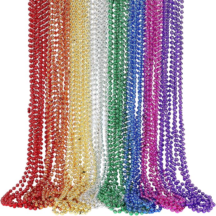 Mardi Gras Beads Necklaces, 33 Inch Plastic Beads for Party Favors, Festival Decorations, Parade Throws, Christmas, St. Patrick's Day Celebrations