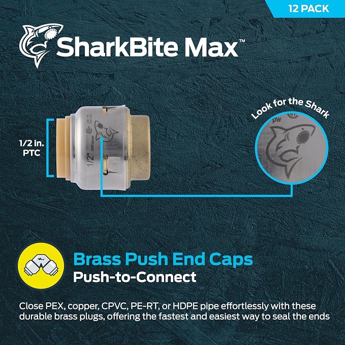 SharkBite Max 1/2 Inch Push Cap, Made in the USA, Push to Connect Brass - Image 2