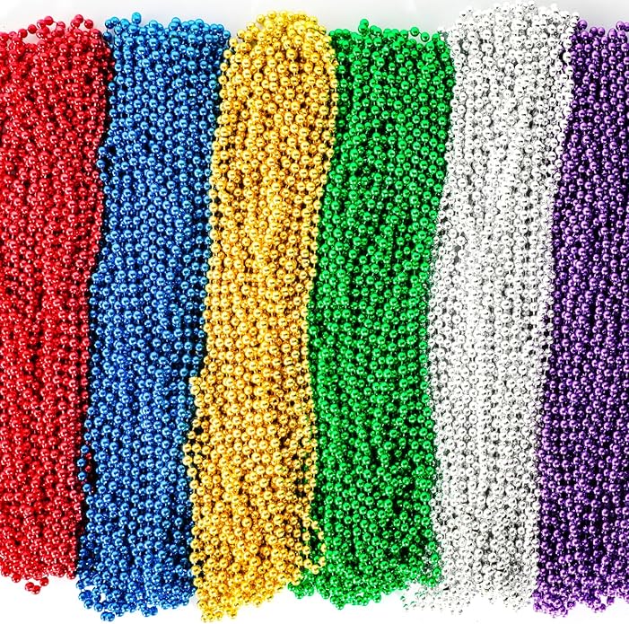 144 Pcs Mardi Gras Beads Bulk, 33 Inch 7mm Carnival Beaded Necklaces Decorations For Mardi Gras Festivals, Mardi Gras Parades, Night Club Dress-up Events Party Costume