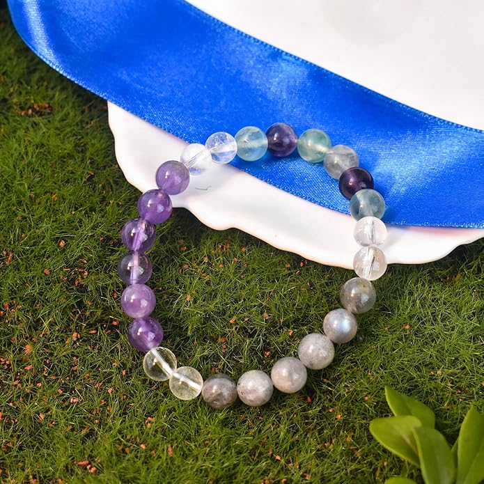 Strong Healing Crystal Bracelet 8MM Genuine Stone Bracelet Lucky Beaded Bracelet Chakra Bracelet 6.5 inch Positive Energy Inspirational Gifts for Women Mom