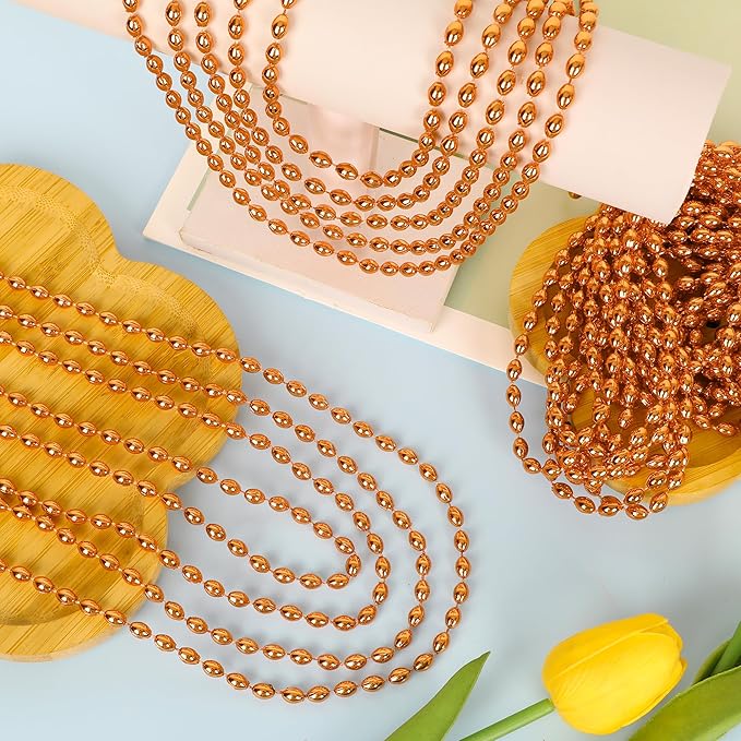 100PCS Bead Necklace, Orange Oval Halloween Beaded Necklace Party Favors, 32" Mardi Gras Bead Necklaces, Festival Parade Orange Throw Accessories for Mardi Gras Halloween Events Celebrations Decor