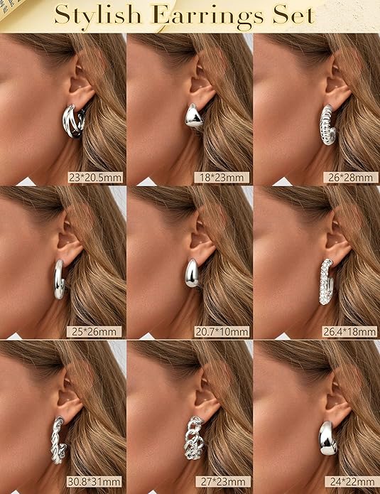 YADOCA 9 Pairs Gold Clip on Earrings for Women 14K Gold Plated Waterdrop Chunky Clip on Hoop Earrings No Piercing Fake Earrings Set