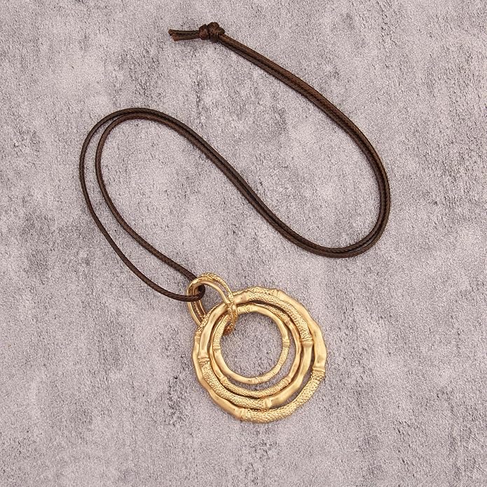 GelConnie Leather Necklace for Women Large Pendant Long Brown Necklace Circle Leather Choker Vintage Sweater Necklace Gold Chunky Boho Necklaces for Women