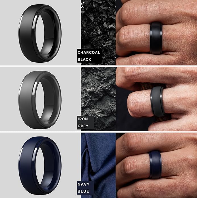 ThunderFit Silicone Rings for Men - 7 Rings / 4 Rings / 1 Ring Step Edge Rubber Wedding Bands 10mm Wide - 2.5mm Thick