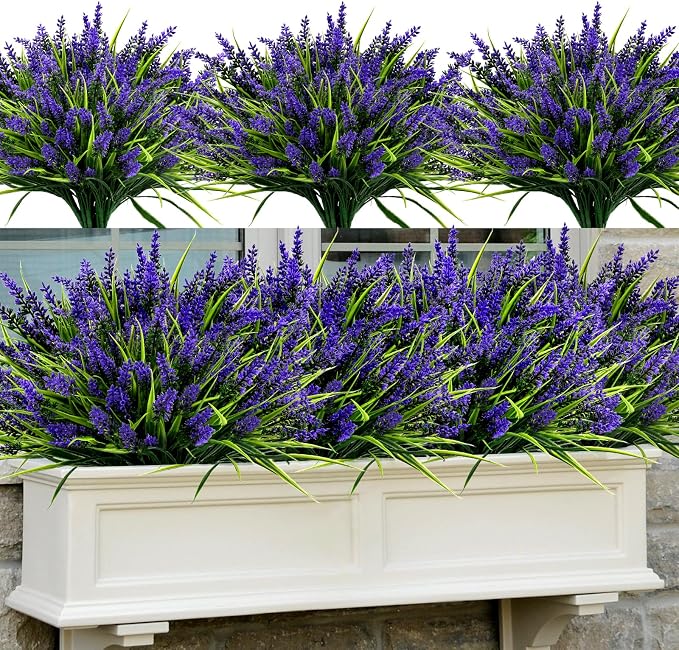 48 Bundles Artificial Lavender Flowers Outdoor UV Resistant, Realistic Plastic by GeegoodsLLC