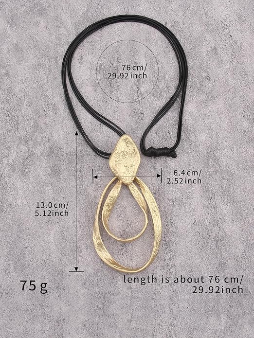 GelConnie Leather Necklace for Women Large Pendant Long Brown Necklace Circle Leather Choker Vintage Sweater Necklace Gold Chunky Boho Necklaces for Women
