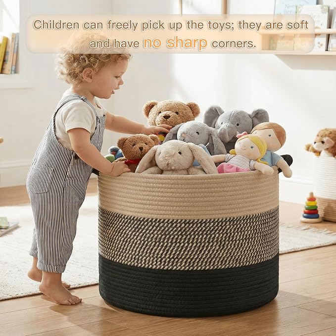 Artfeel 70L Large Cotton Rope Basket, Decorative Woven Blanket Storage - Image 3