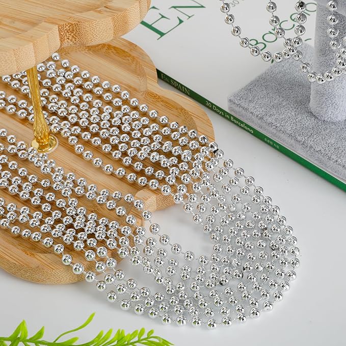 Mardi Gras Beads Necklaces, 120PCS Bead Necklace, 33 IN Mardi Gras Beads, Silver Party Beads, Parade Throws Bulk for Christmas Pirate Wedding Birthday Party Favors Supplies Decor