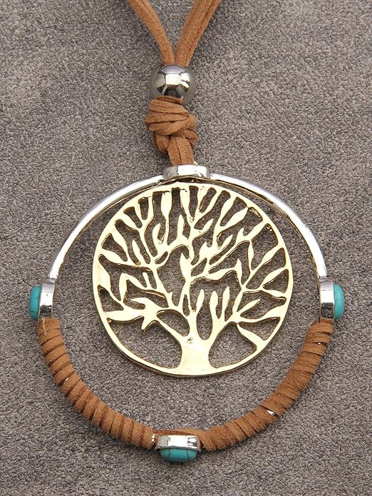 GelConnie Boho Necklaces for Women Vintage Silver Circles Long Pendant Necklace Cowgirl Sweater Necklace Adjustable Leather Choker Necklace for Women