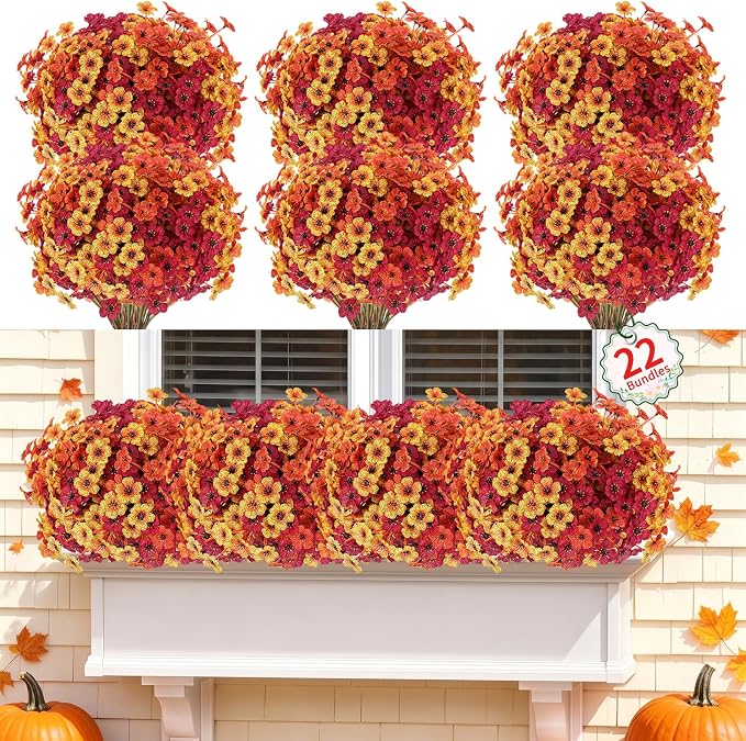 Powbrace 22 Pack Artificial Fall Flowers Mums by Powbrace