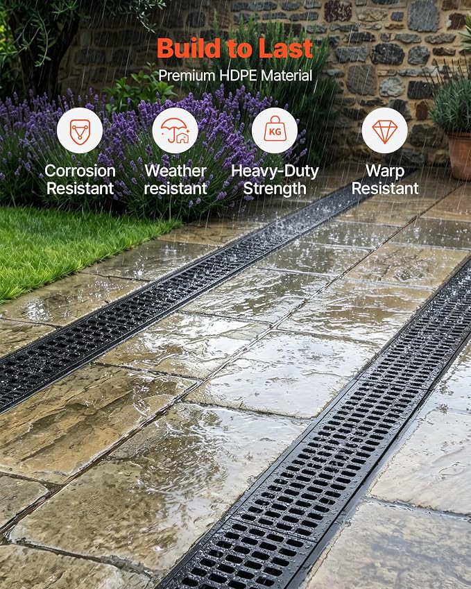 VEVOR Trench Drain, 40.1 x 6.1 x 7.9 in, 4 Pack Linear Drainage Channel - Image 4