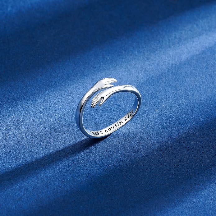 Yesteel S925 Sterling Silver Hug Ring for Women Teen Girls, Adjustable Ring Jewelry Mothers Day Birthday Gifts for Daughters Mom Sister Wife Friends Grandma