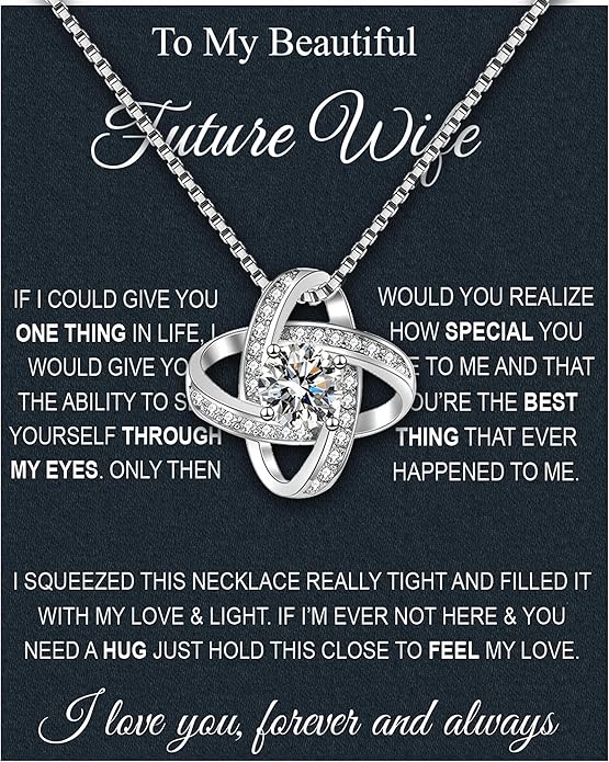 Wife Necklace From Husband To My Wife Necklace Soulmate Necklace For Women Future Wife Jewelry Birthday Christmas Valentine's gifts For Girlfriend Message Card & LED Box