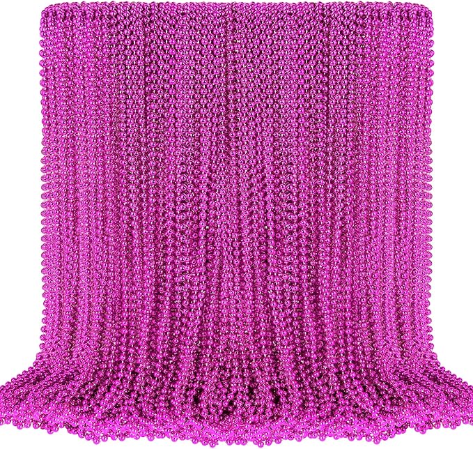 SHAOQINLIN 100 PCS Breast Cancer Awareness Necklaces, Hot Pink Bead Necklace, 33" Breast Cancer Awareness Bead Necklaces Accessories for Parade Throw Supplies