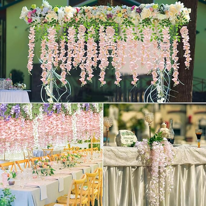 48pcs Artificial Wisteria Flowers 3.6 Feet/Piece Pink Dense Artificial Fake - Image 6