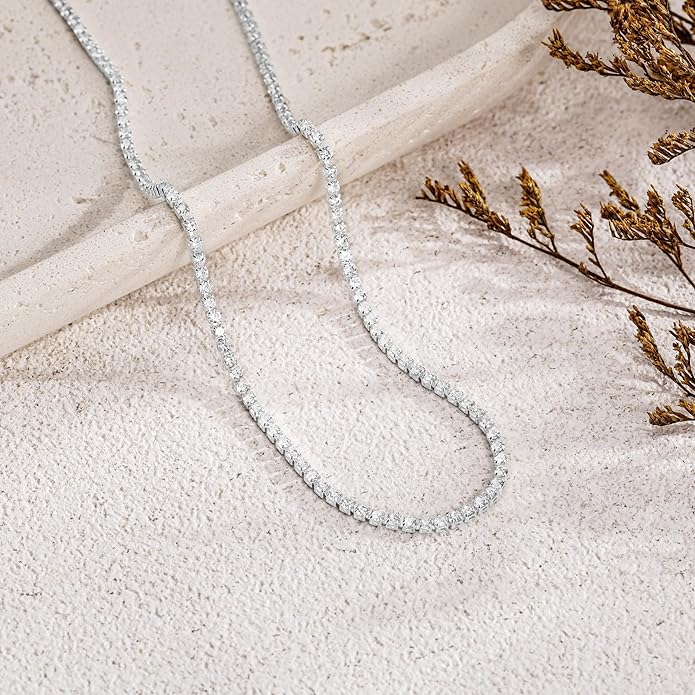 Tennis Necklace for Women, 14K Gold/Silver Plated Rhinestone Choker Necklace for Women, Dainty Cubic Zirconia Cut Faux Diamond Chain