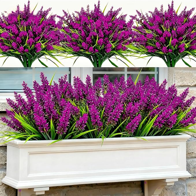 Geegoods 24 Bundles Artificial Lavender Flowers Outdoor, Fuchsia | UV Resistant - Image 7