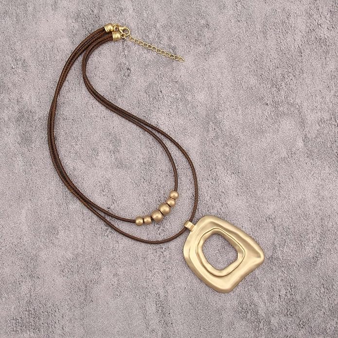 Boho Necklaces for Women Chunky Circle Necklace Layered Boho Circle Leather Choker Necklace Long Vintage Necklaces Bohemian Jewlery Gifts