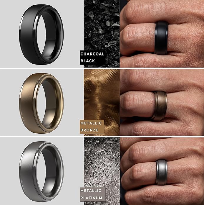 ThunderFit Silicone Rings for Men - 7 Rings / 4 Rings / 1 Ring Step Edge Rubber Wedding Bands 10mm Wide - 2.5mm Thick