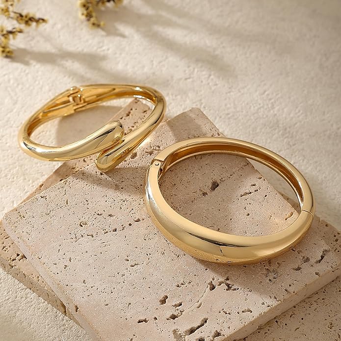 2/3/6pcs Chunky Gold Bangle Cuff Bracelets for Women, Dainty 14K Gold Plated Stackable Bangles Bracelet Set Jewelry Gift