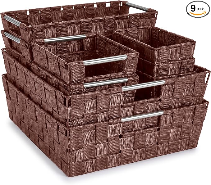 Sorbus Set of 9 Woven Storage Baskets – Mesh Hand-Woven Baskets by Sorbus
