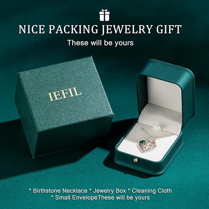 Iefil Valentines Day Gifts for Her - 925 Sterling Silver Birthstone Heart Necklace for Women, Anniversary Birthday Gifts for Wife Girlfriend Mom