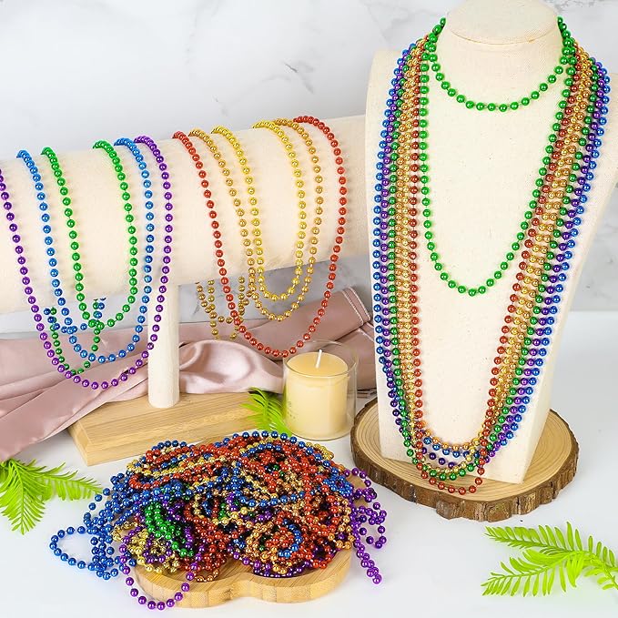 100 PCS LGBT Beads Necklaces, 33" Rainbow Beads Bulk, Plastic Colorful Beaded Necklaces Set, LGBT Parade Throw Accessories Stuff, Pride Month Gay Lesbian Party Supplies
