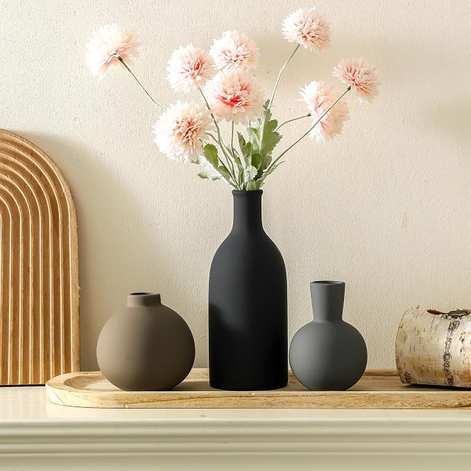Ceramic Vase Set of 3 | Neutral Vases Home Decor | Modern Flower Pottery Vases - Image 6