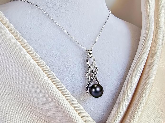 Natural AAA+ 9mm Natural Black pearl necklace for women - Real pearl necklace (18k gold platted 925 sterling Silver)- Gifts For Wife Wedding Anniversary - cultured pearl necklaces for women - necklace for wife birthday - jewellery for women