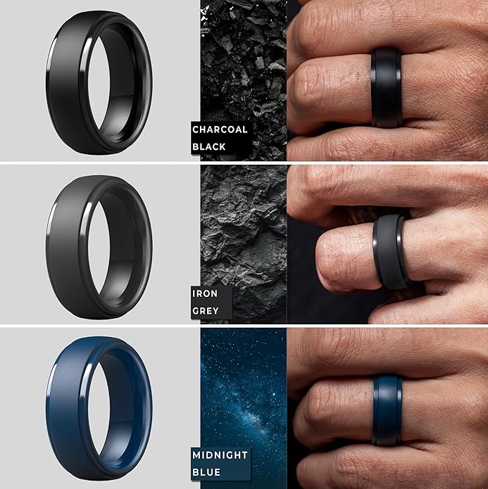 ThunderFit Silicone Rings for Men - 7 Rings / 4 Rings / 1 Ring Step Edge Rubber Wedding Bands 10mm Wide - 2.5mm Thick