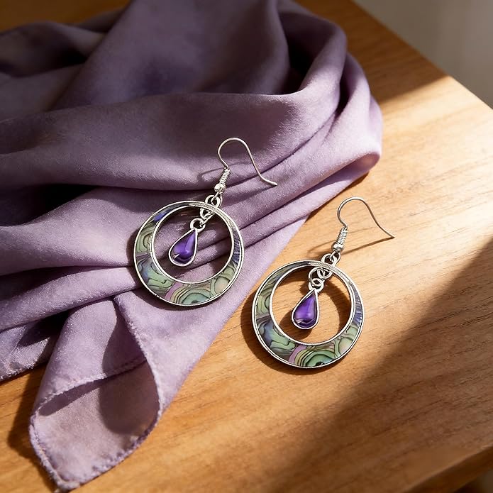 Multi-Color Gemstone Drop Earrings, Dangle Style, Hook Design