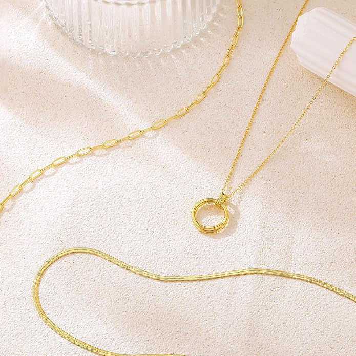 NECOCY Valentine's Day Gift 14k Gold/Silver Plated Layered Gold Necklaces for Women, 3Pcs Dainty Herringbone Choker Set, Trendy Stack Simple Chain Layering Pendant Jewelry