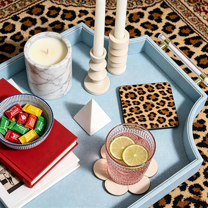 22.6'' × 13'' Coffee Table Tray Shagreen Scalloped Decorative Ottoman Tray | - Image 3