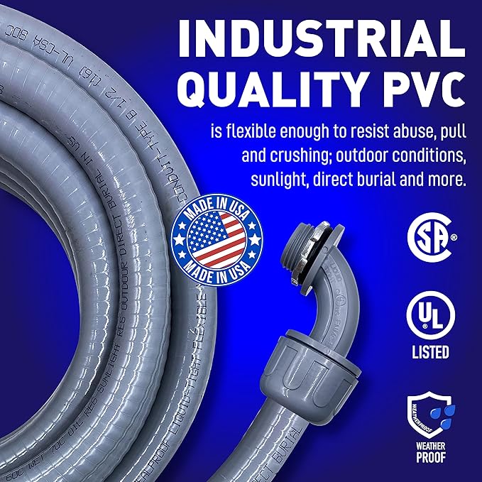 1/2-Inch Non-Metallic Liquid-Tight Conduit and Connector Kit, 50 Foot Made in - Image 2
