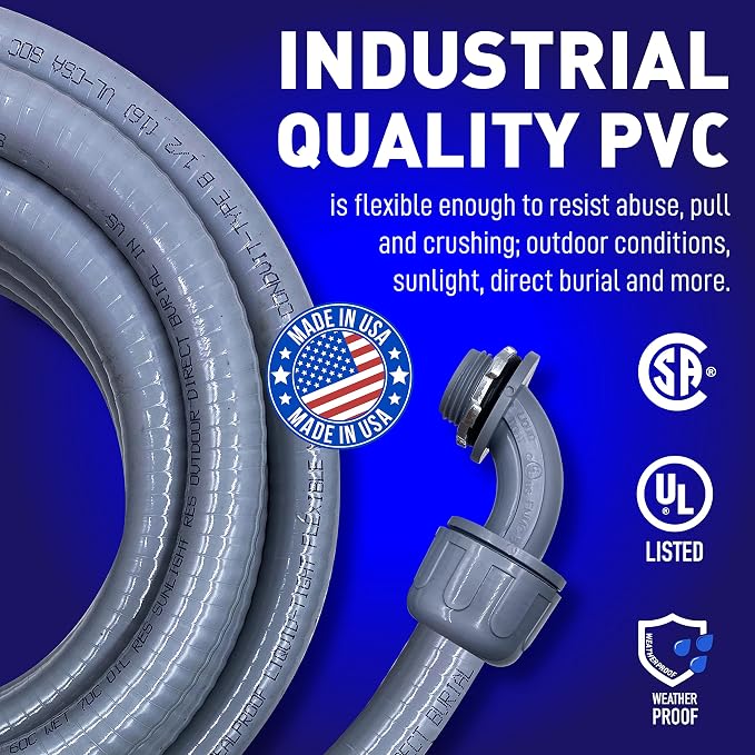 1-Inch Non-metallic Liquid-Tight Conduit and Connector Kit, 25 Foot Made in USA - Image 4