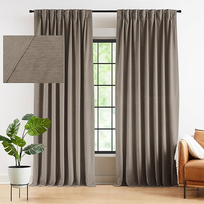Kayne Studio Mocha Tan Velvet Pinch Pleated Back Tab Curtains 90 Inch Long | by KayneStudio