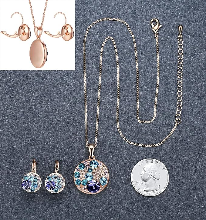 Leafael Ocean Bubble Women's Crystal Jewelry Set Costume Fashion Pendant Necklace Earring, Silver Tone or 18K Rose Gold Plated, 18" + 2", Birthday Gifts for Women