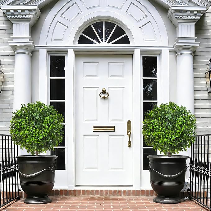 22'' Artificial Boxwood Topiary Ball Bushes, Evergreen Fake Bushes, Lifelike - Image 2