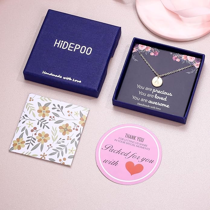 Hidepoo Valentines Gifts for Kids Teen Girls Women - 14K Gold Plated/Rose Gold Plated/S925 Sterling Silver Disc Initial Necklaces for Girls Jewelry Birthday Valentines Gifts for Kids Girl Teens Women