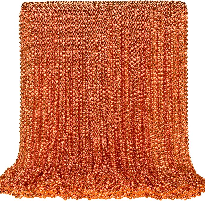 SHAOQINLIN 100 PCS Orange Bead Necklace, Orange Mardi Gras Beads, Halloween Necklaces, 33 Inch Party Beads Round Beaded Necklace for Mardi Gras, Christmas, Halloween