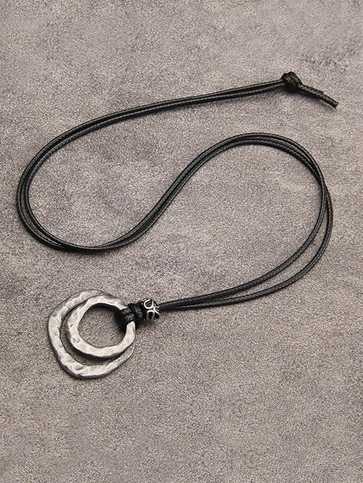 GelConnie Boho Necklaces for Women Vintage Silver Circles Long Pendant Necklace Cowgirl Sweater Necklace Adjustable Leather Choker Necklace for Women