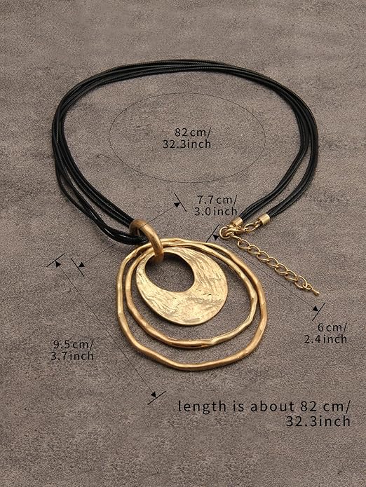 GelConnie Leather Necklace for Women Large Pendant Long Brown Necklace Circle Leather Choker Vintage Sweater Necklace Gold Chunky Boho Necklaces for Women