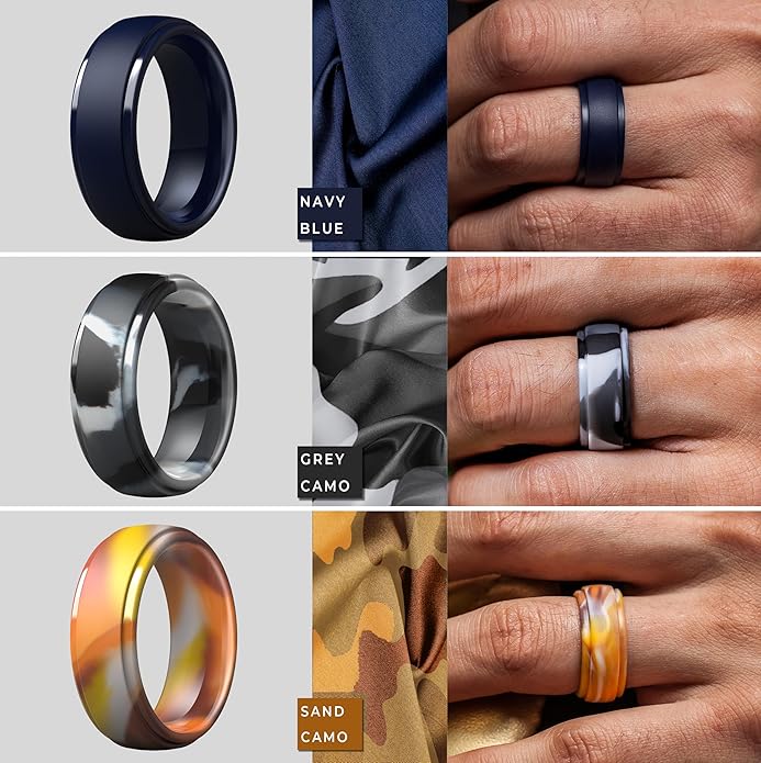 ThunderFit Silicone Rings for Men - 7 Rings / 4 Rings / 1 Ring Step Edge Rubber Wedding Bands 10mm Wide - 2.5mm Thick