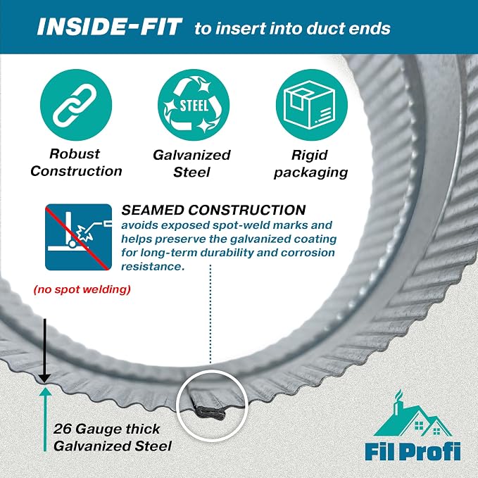 Inside-Fit. 8 Inch Diameter. Round Duct Coupling Sleeve, Galvanized Steel — - Image 3