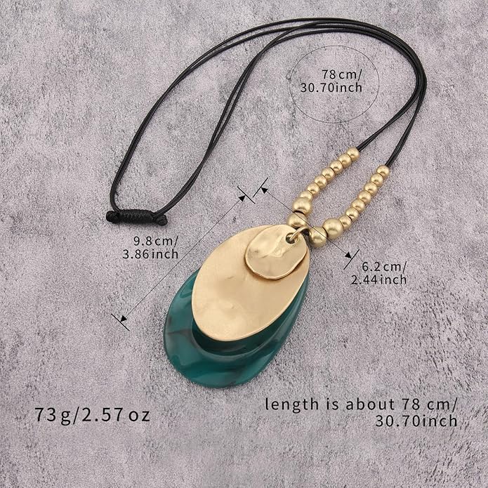 GelConnie Leather Necklace for Women Large Pendant Long Brown Necklace Circle Leather Choker Vintage Sweater Necklace Gold Chunky Boho Necklaces for Women