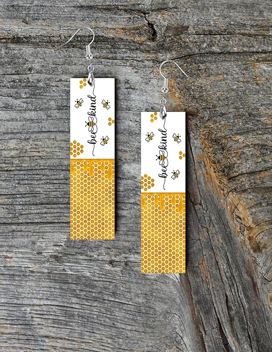 Earrings Handmade Bar Wood Earrings Light Weight Printed Image Dangle Earring Jewelry
