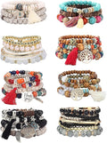 LOYALLOOK 8 Sets Bohemian Stackable Bead Bracelets for Women Stretch Multilayered Boho Stackable Bracelets Stack Beads Multicolor Beaded Strand Bangle Charm Bracelets Boho Tassel Bracelet Set Handmade