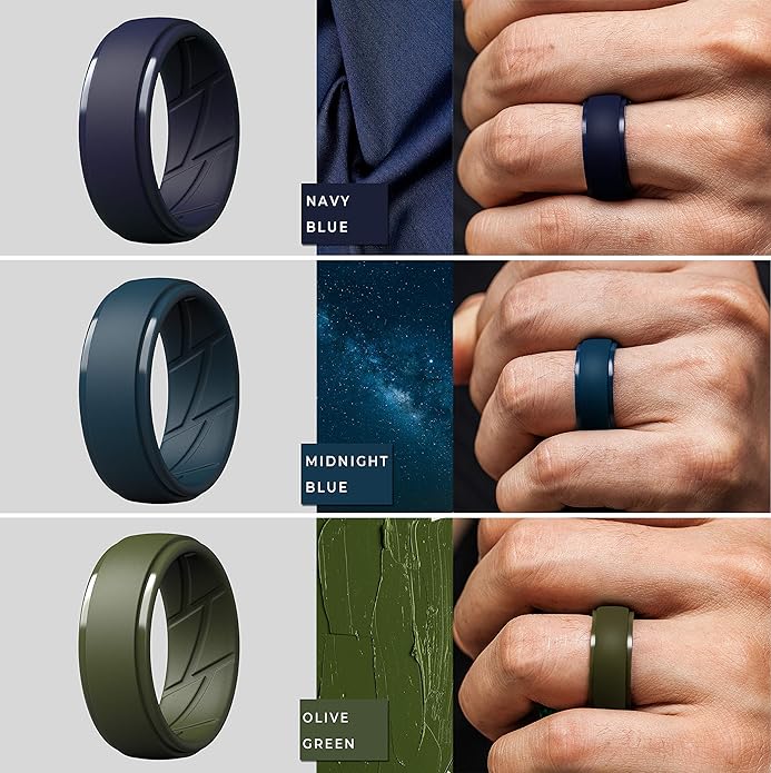 ThunderFit Men's Silicone Rings 10mm Wide 2.5mm Thick Rubber Bands, Breathable, Variety Multipack 1-10