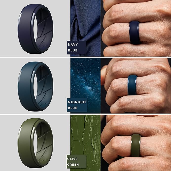 ThunderFit Men's Silicone Rings 10mm Wide 2.5mm Thick Rubber Bands, Breathable, Variety Multipack 1-10